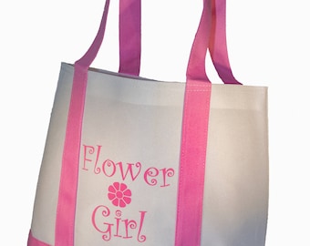 Flower Girl Tote Bag with Pink Straps Wedding Flower Girl Gifts