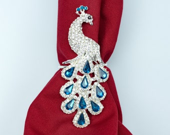 Peacock Napkin Rings for Holidays, Dinners, Parties, Everyday Use - Set of 4 Decorative Napkin Holders