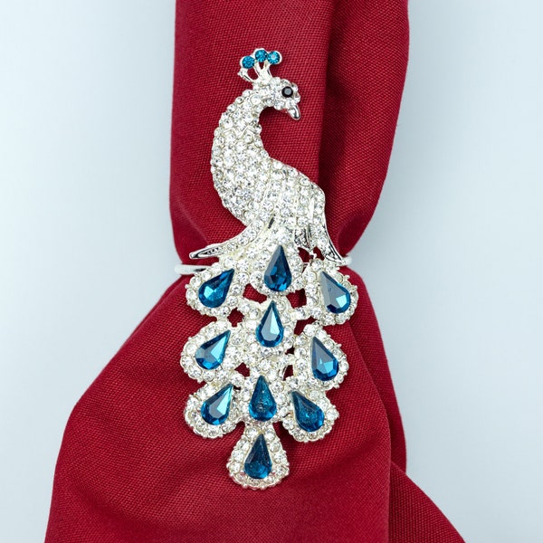 Peacock Napkin Rings for Holidays, Dinners, Parties, Everyday Use - Set of 4 Decorative Napkin Holders