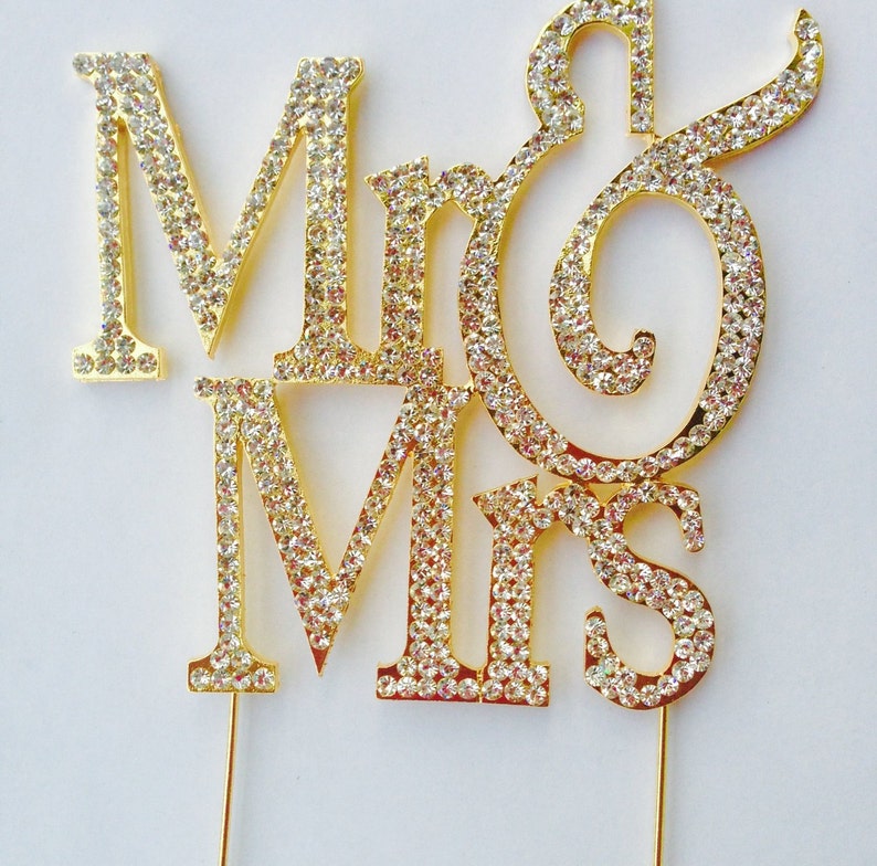 Cristal dor étincelant Wedding Cake Toppers M. & Mme Silhouette Bling Cake Topper image 1