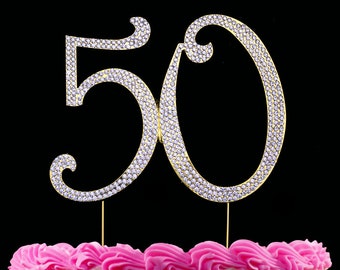 50th Birthday Cake Topper 50 Cake Topper Bling Anniversary Cake Topper Large Silver or Gold