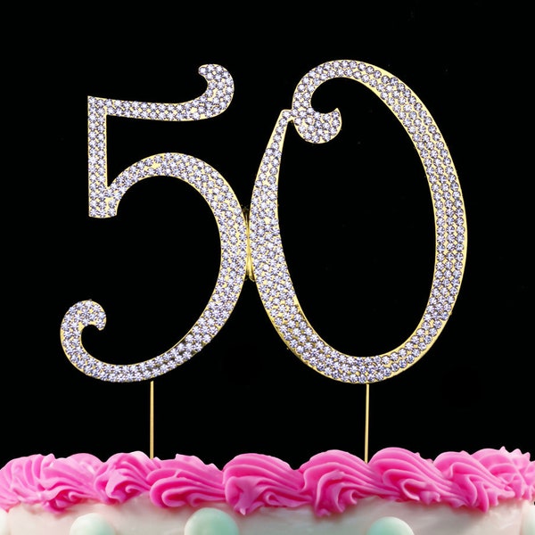 50th Birthday Cake Topper 50 Cake Topper Bling Anniversary Cake Topper Large Silver or Gold