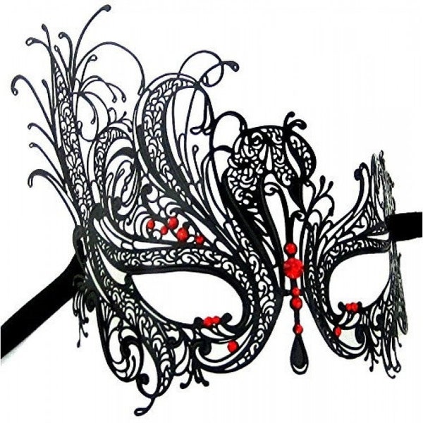 Masquerade Masks | Swan Laser Cut Venetian Metal Mask with Sparkling Crystals 5 colors