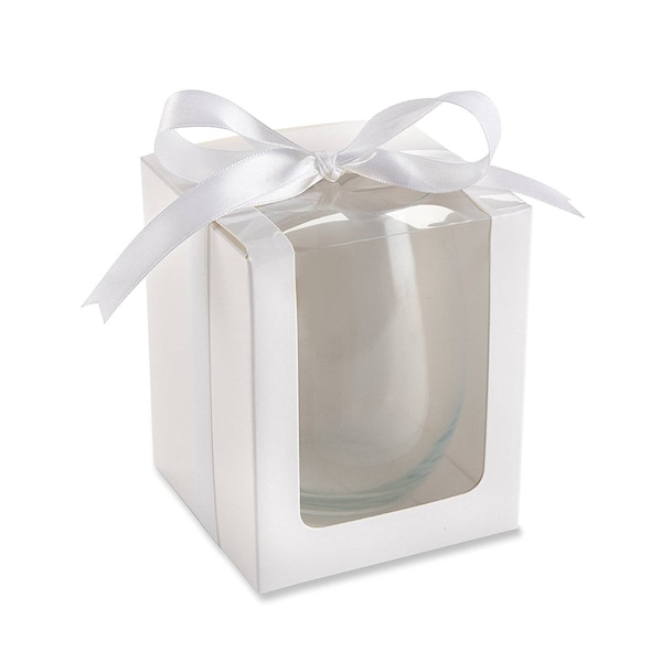 15 oz Stemless Wine Glass Gift Boxes Pack of 12 Party Favor Boxes with Ribbon Bows 3 colors