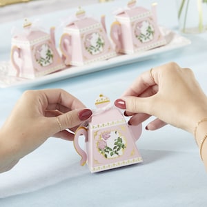 24 Tea Time Whimsy Teapot Favor Boxes bridal Shower Tea Party Favors Lady's Nightout Party Blue or Pink image 3