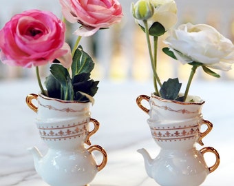 Tea Cup Ceramic Bud Vases Set of 2 Party Decorations