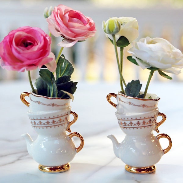 Tea Cup Ceramic Bud Vases Set of 2 Party Decorations