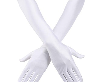 Women's Evening Party Gloves 21 inch Long Satin Finger Gloves White or Black