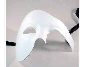 Mens Phantom White or Black Plain Masquerade Masks One Size Fits Most