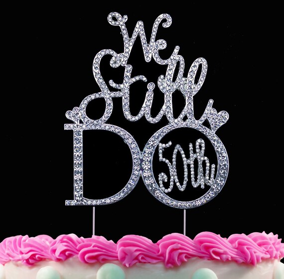 50th Wedding Anniversary Cake Topper Golden Years Glitter Gold Fifty Customised