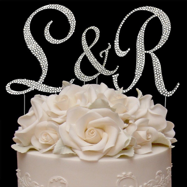 Crystal Monogram Cake Toppers Silver Cake Initials - Set of 3 Letters Weddings Anniversary Party Cake Toppers