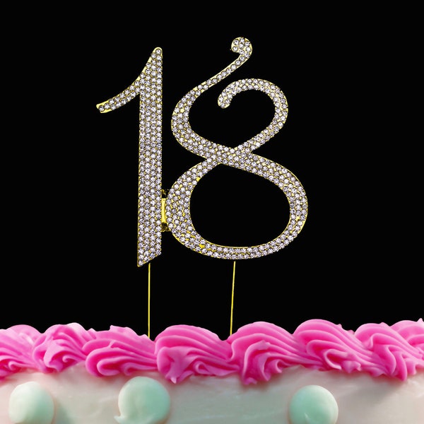 18th Birthday Cake Toppers Bling Crystal Cake Topper 18 Silver or Gold