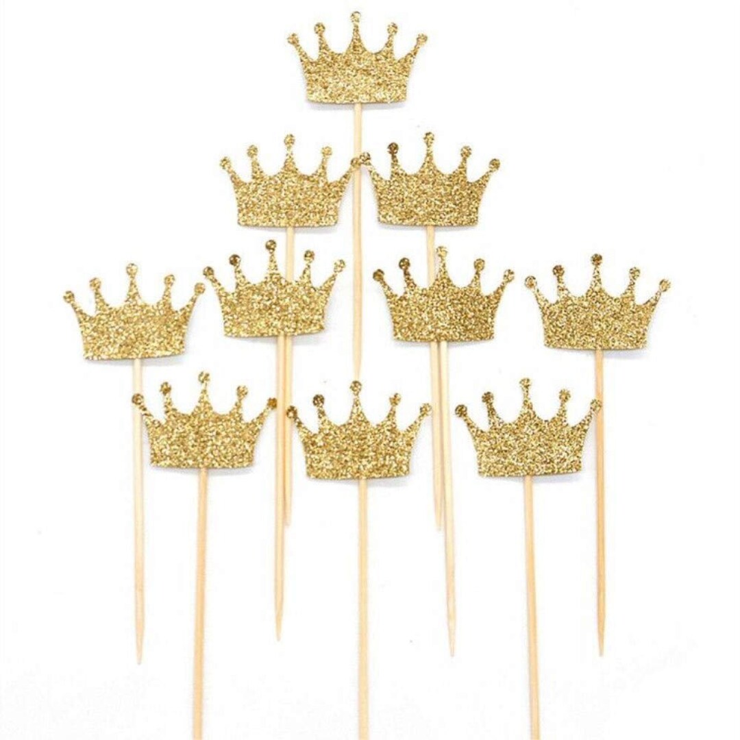 Gold Glitter Crown Cupcake Toppers Cake Picks Pack of 20 Birthday Party ...