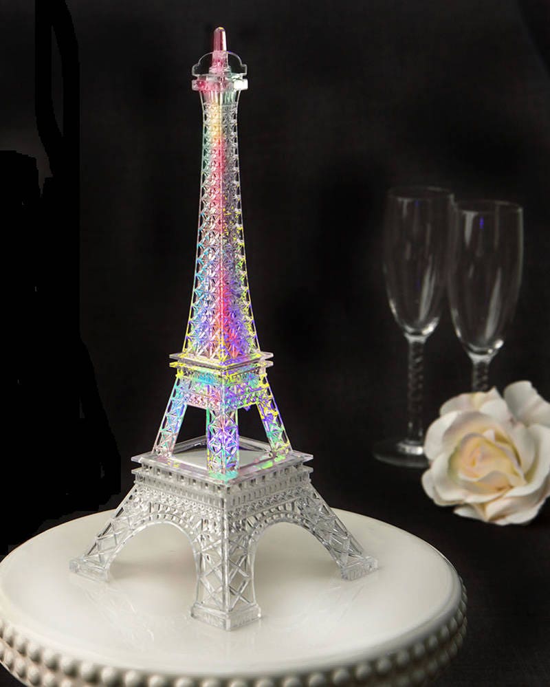 Eiffel Tower Centerpiece Clear Acrylic Plastic Colorful LED Lights Cake Topper for sale online 