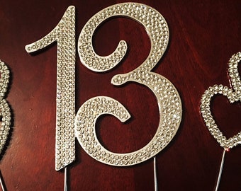 13th Birthday Cake Toppers Crystal Number 13 Rhinestone Bling Cake Topper Gold