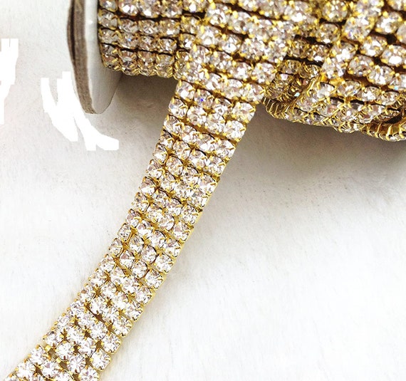 4 Row Gold Cake Ribbons REAL Clear Rhinestone Chain Trims Diamond Cake  Banding 1 Yard Lowest Price 