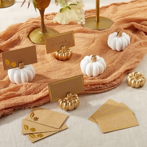 Pumpkin Place Card Holders Set of 12 Placecard Holders with Place Cards Gold or White color Fall Theme Party image 1