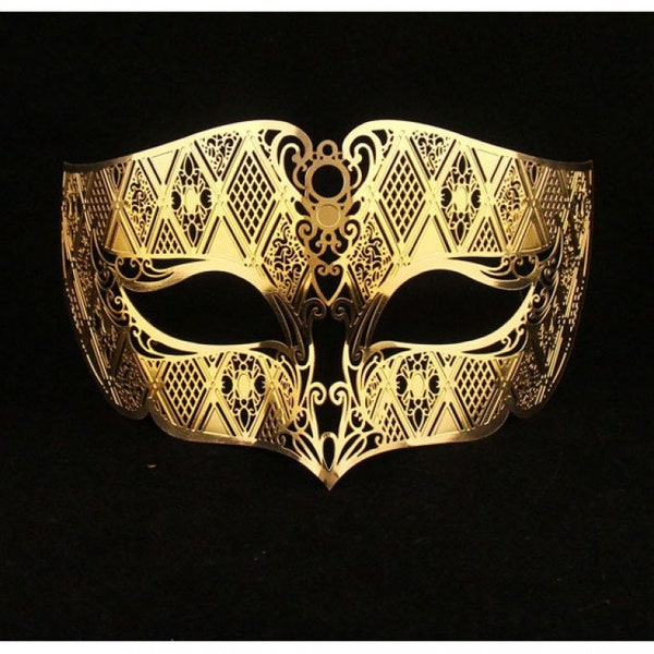 Máscaras de mascarada / Máscara masculina cortada con láser Máscara de metal Máscara de fiesta para hombres Oro o negro o plata