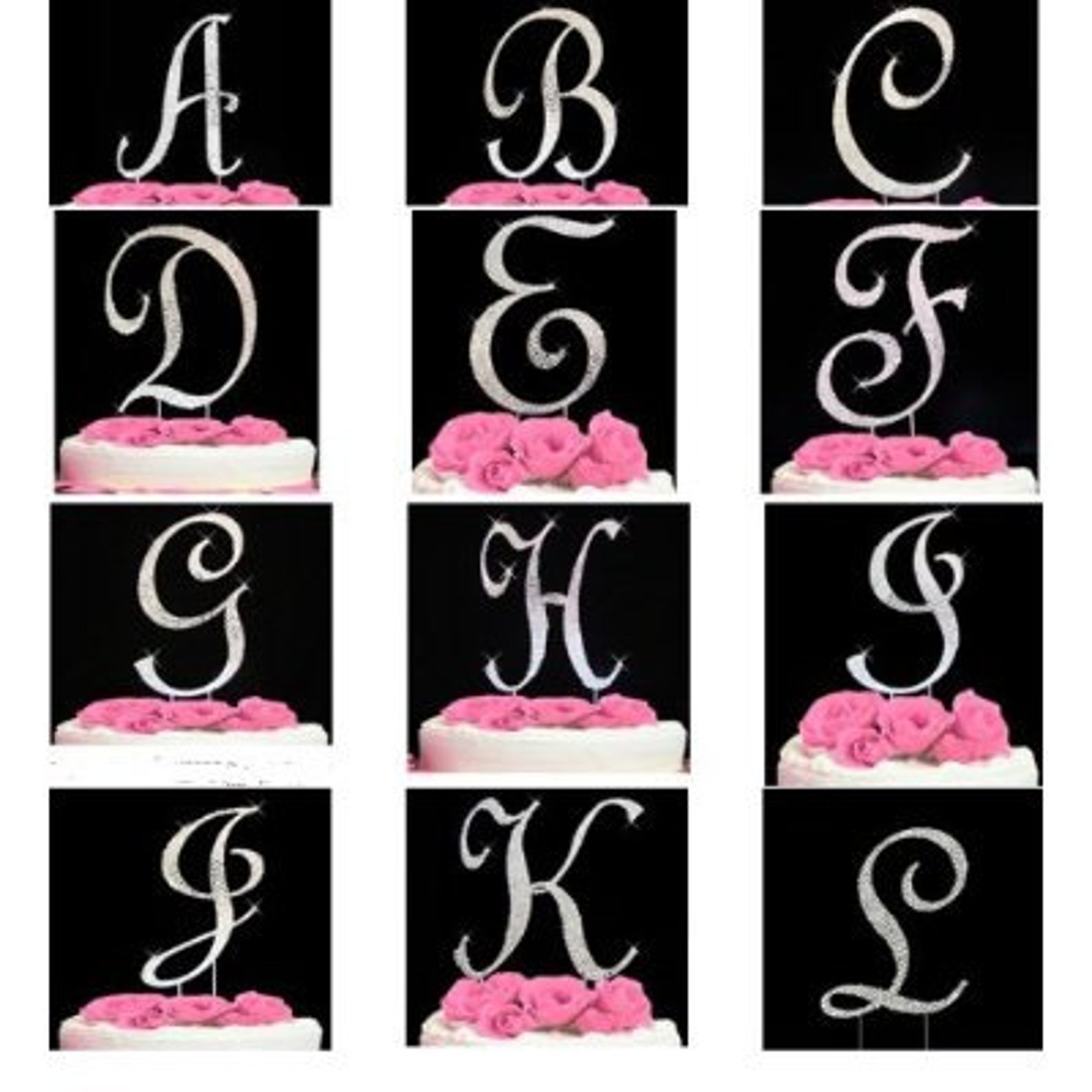 Custom Monogram Cake Toppers With 2 Hearts Design Crystal Etsy