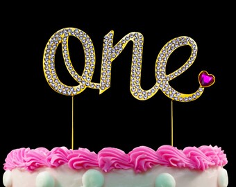 1st First Birthday Gold One Cake Topper Pink Heart Sparkling Baby Girl First Birthday Cake Decorations