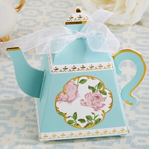 24 Tea Time Whimsy Teapot Favor Boxes bridal Shower Tea Party Favors Lady's Nightout Party Blue or Pink image 2