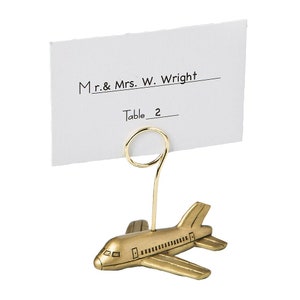 Wedding Place Card Holders Set of 12 Gold Airplane Placecard Holders with Place Cards