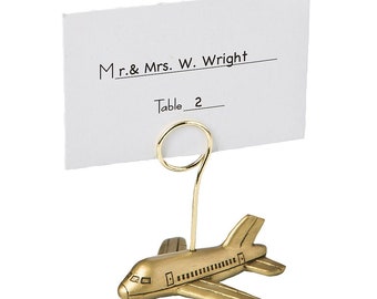 Wedding Place Card Holders Set of 12 Gold Airplane Placecard Holders with Place Cards