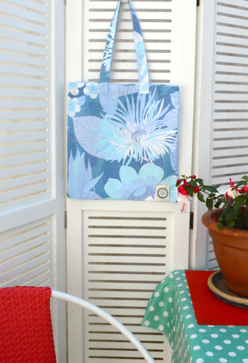 womens bag vintage fabric blue 70/'s fabric printed bag cloth tote bag Floral book bag