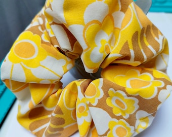 Scrunchie, vintage yellow floral scrunchie, patterned scrunchie, secret santa gift, stocking filler gift, christmas gift for her