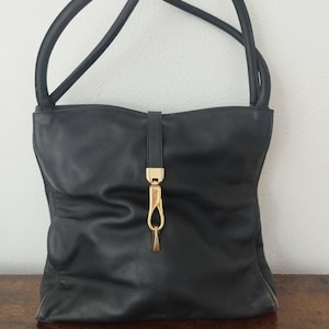 Vintage black leather shoulder bag, 1970S leather bag, Vintage antique french leather bag, Vintage leather shoulder bag