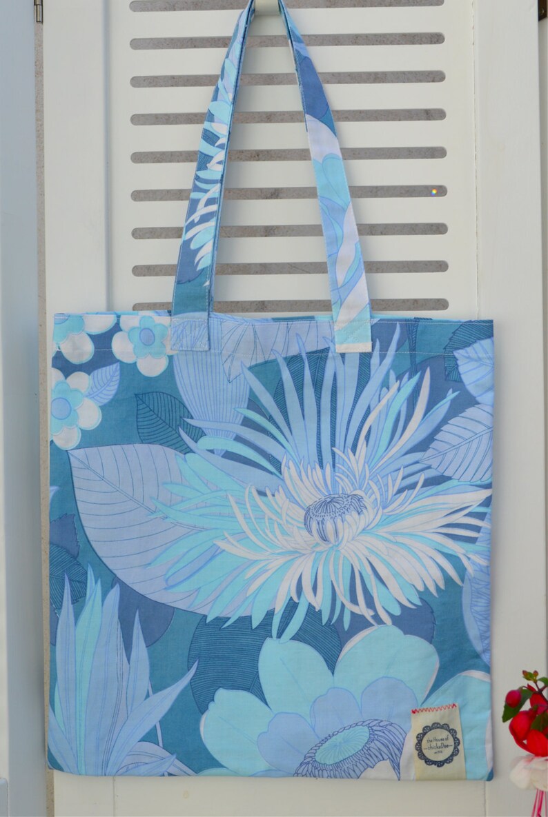 womens bag vintage fabric blue 70/'s fabric printed bag cloth tote bag Floral book bag