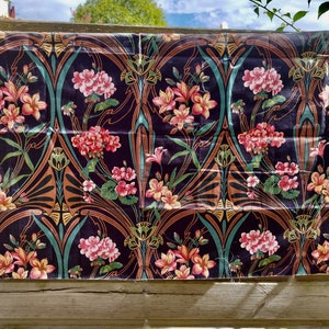 Vintage satin upholstery fabric with floral print and dark background image 5