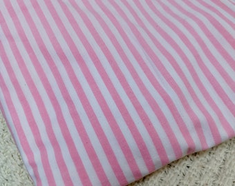 Pink vintage striped cotton fabric, candy stripe vintage fabric, poplin stripe fabric, striped vintage textile, vintage striped material