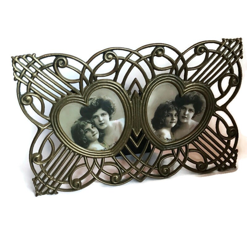 Vintage Unique Brass Double Heart Picture Frame Photo Frame Etsy