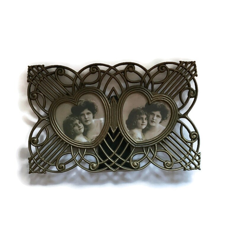Vintage Unique Brass Double Heart Picture Frame Photo Frame Etsy