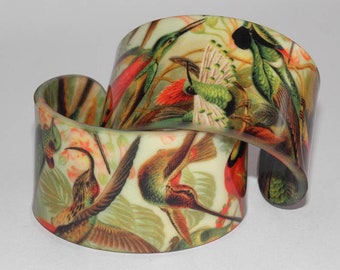 Acryl-Armband - grüner Vogel Kolibri Wildlife Vintage Kunst - Armreif / Armband / Manschette - Haeckel