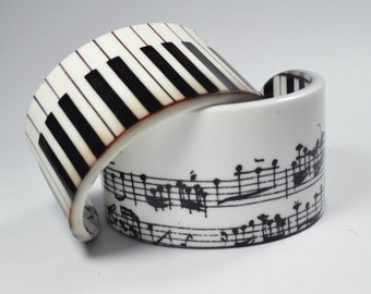 Musik-Schmuck - Klavier - Musik Armband - schwarz & weiß - Manschette - Armreif - Handhandgelenk