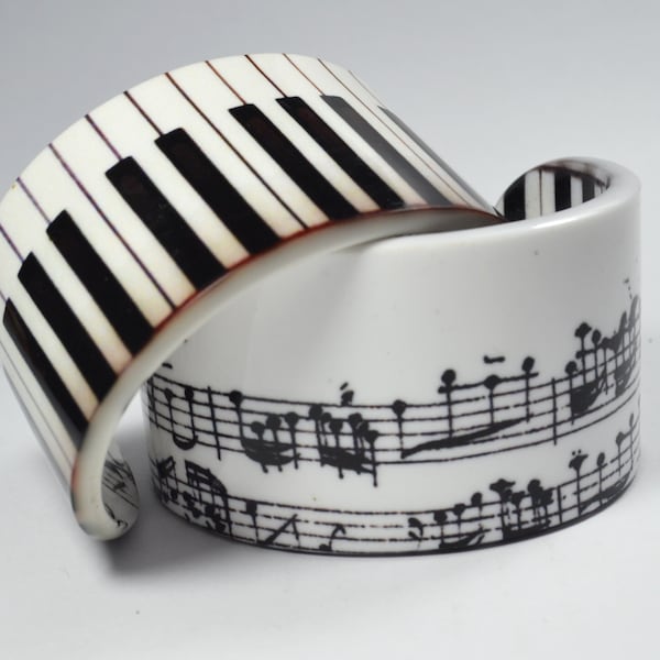 Music Jewelry - Piano - Music Bracelet - Black & White - Cuff - Bangle - Handwrist