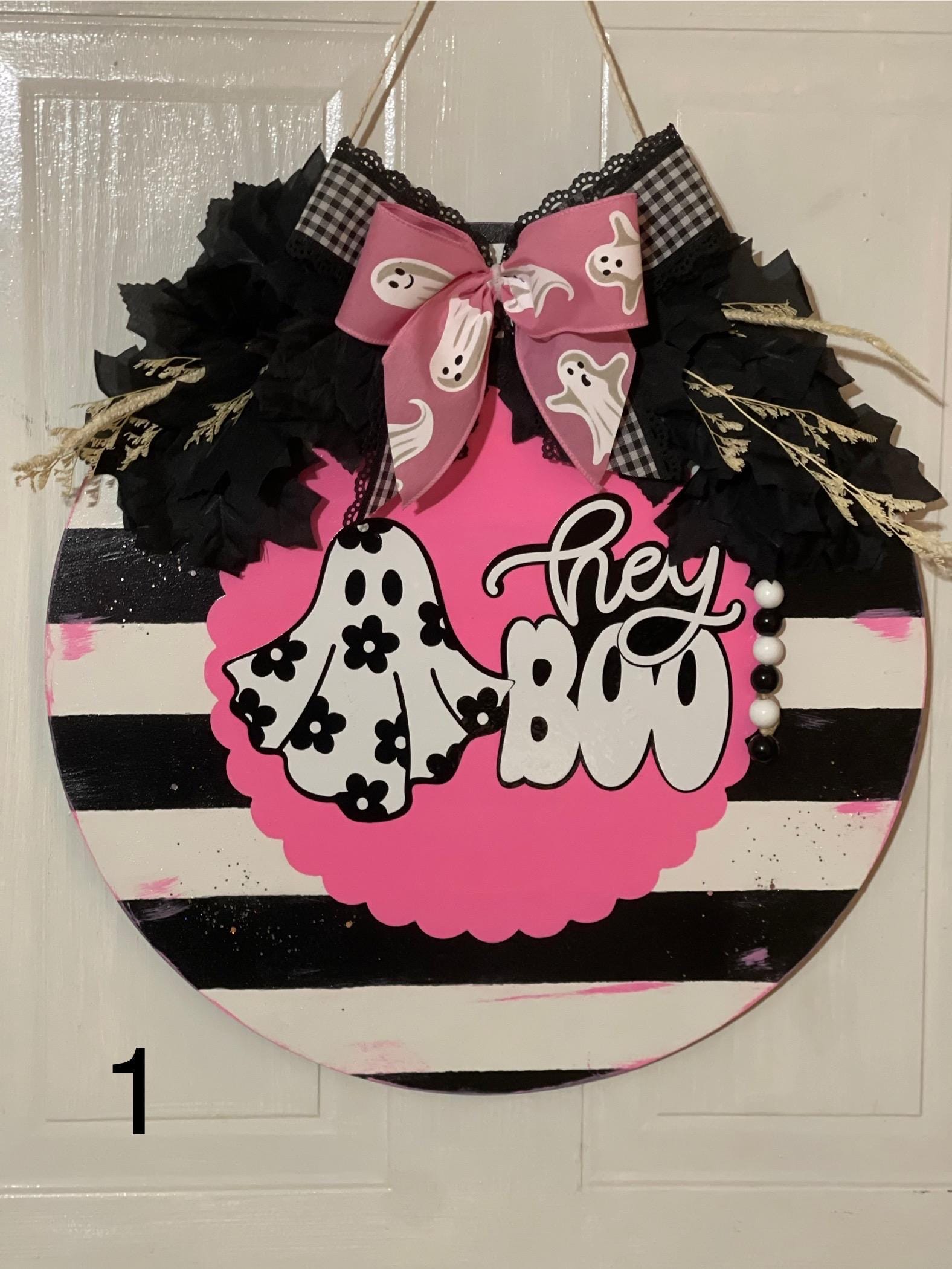 Hey Boo Ghost Door Sign: Halloween Decor, Wood Door Hanger