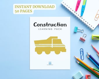Construction Learning Printable Pack / Truck Quiet Book / Excavator Preschool Worksheets
