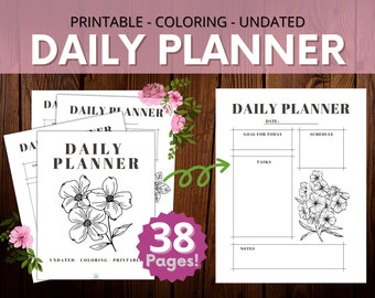 Daily Planner Pages / Printable Planner for Women / Adult Coloring Daily Agenda