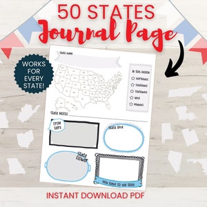 50 States Geography Journal Page / Social Studies Worksheet