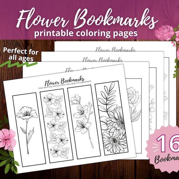 Flower Printable Bookmarks / Coloring Pages / Bookmark Set