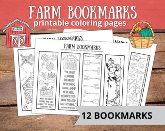 Farm Printable Bookmarks / Fall Coloring Pages / Autumn Bookmark Set