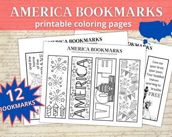 America Printable Bookmarks / Veterans Day Coloring Pages / Election Bookmark Set