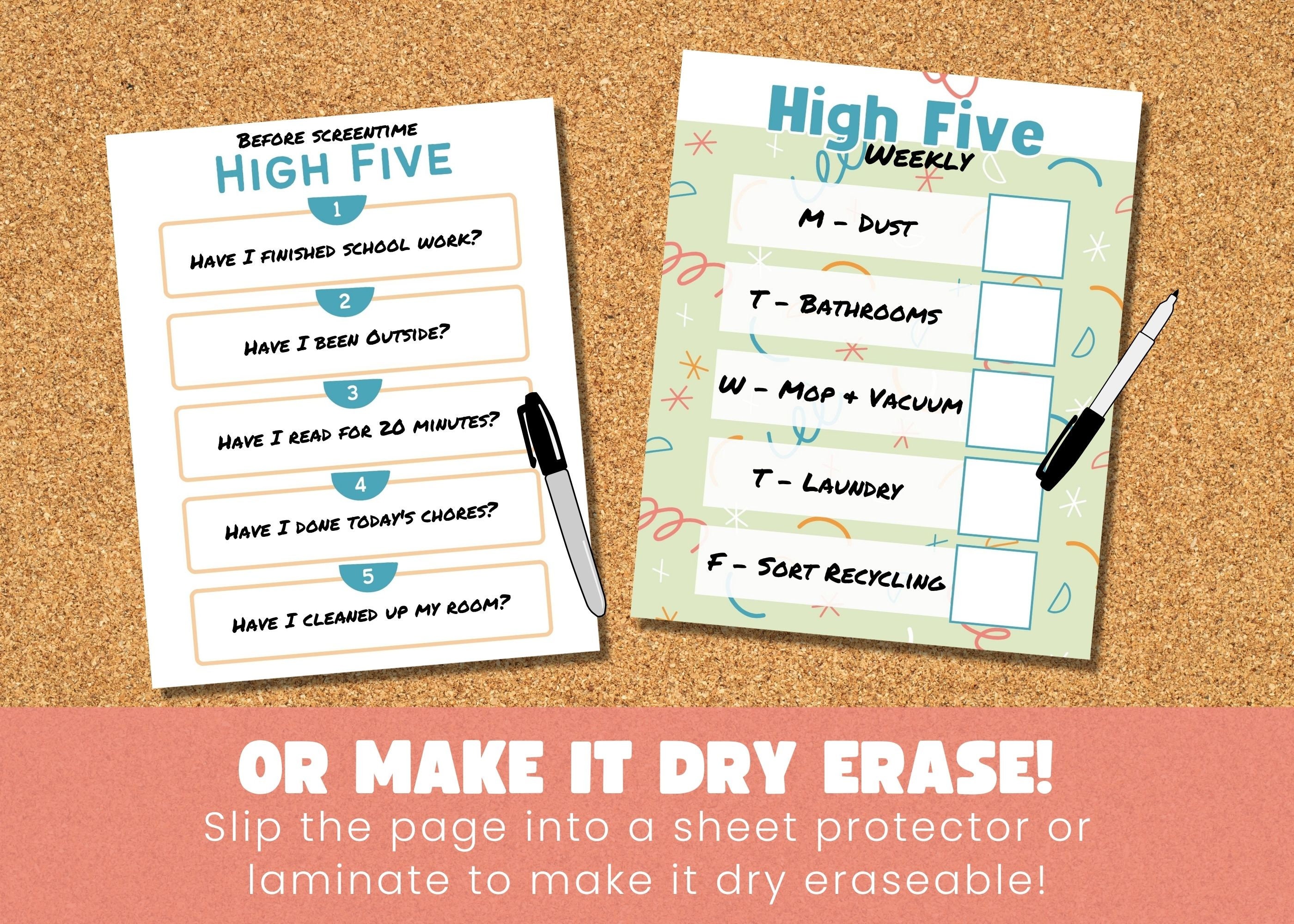 High Five Routine Chore Chart Printable / Daily Checklist for Kids - Etsy
