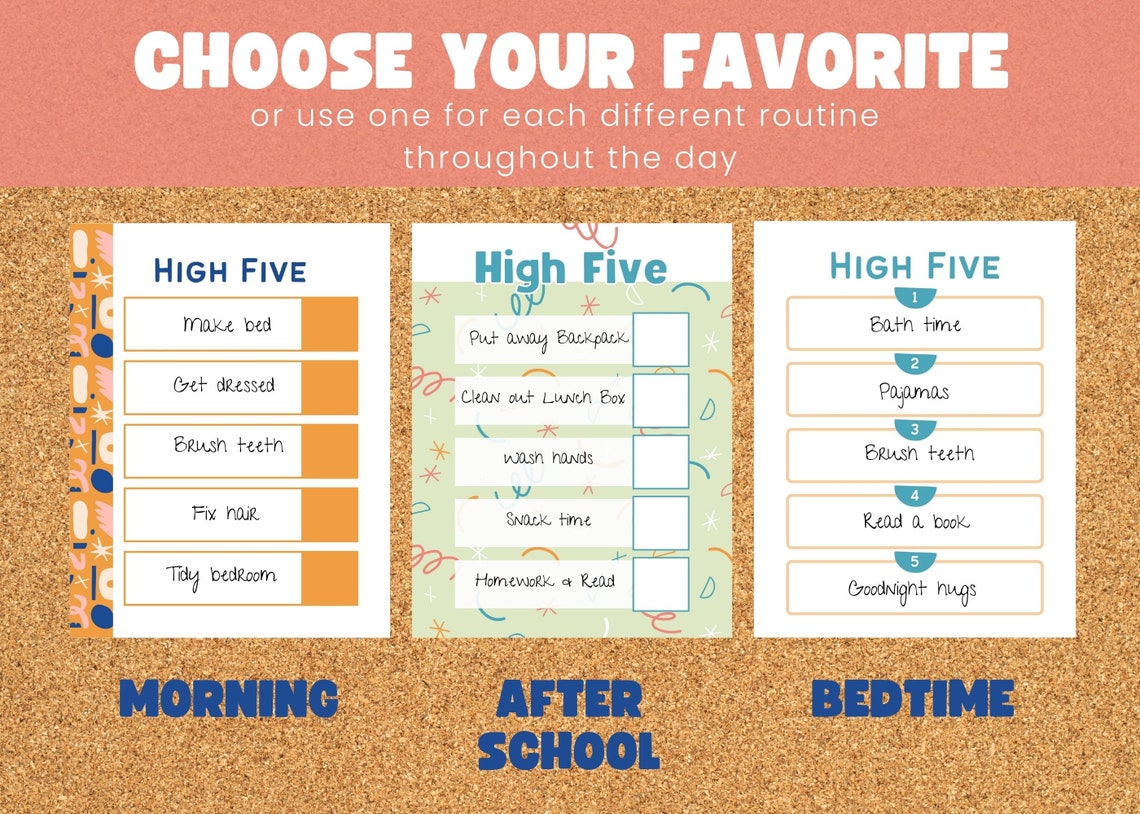 High Five Routine Chore Chart Printable / Daily Checklist for Kids - Etsy