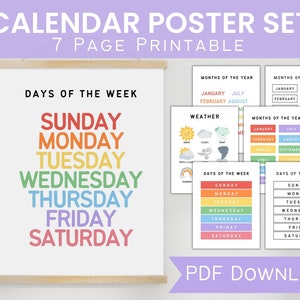 Impresiones educativas del calendario / Cartel del aula de la hora del círculo / Cartel del tiempo preescolar