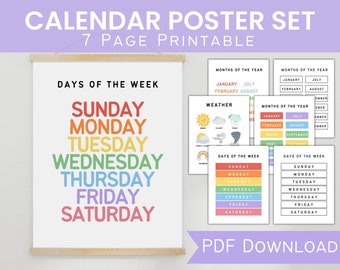 Impresiones educativas del calendario / Cartel del aula de la hora del círculo / Cartel del tiempo preescolar