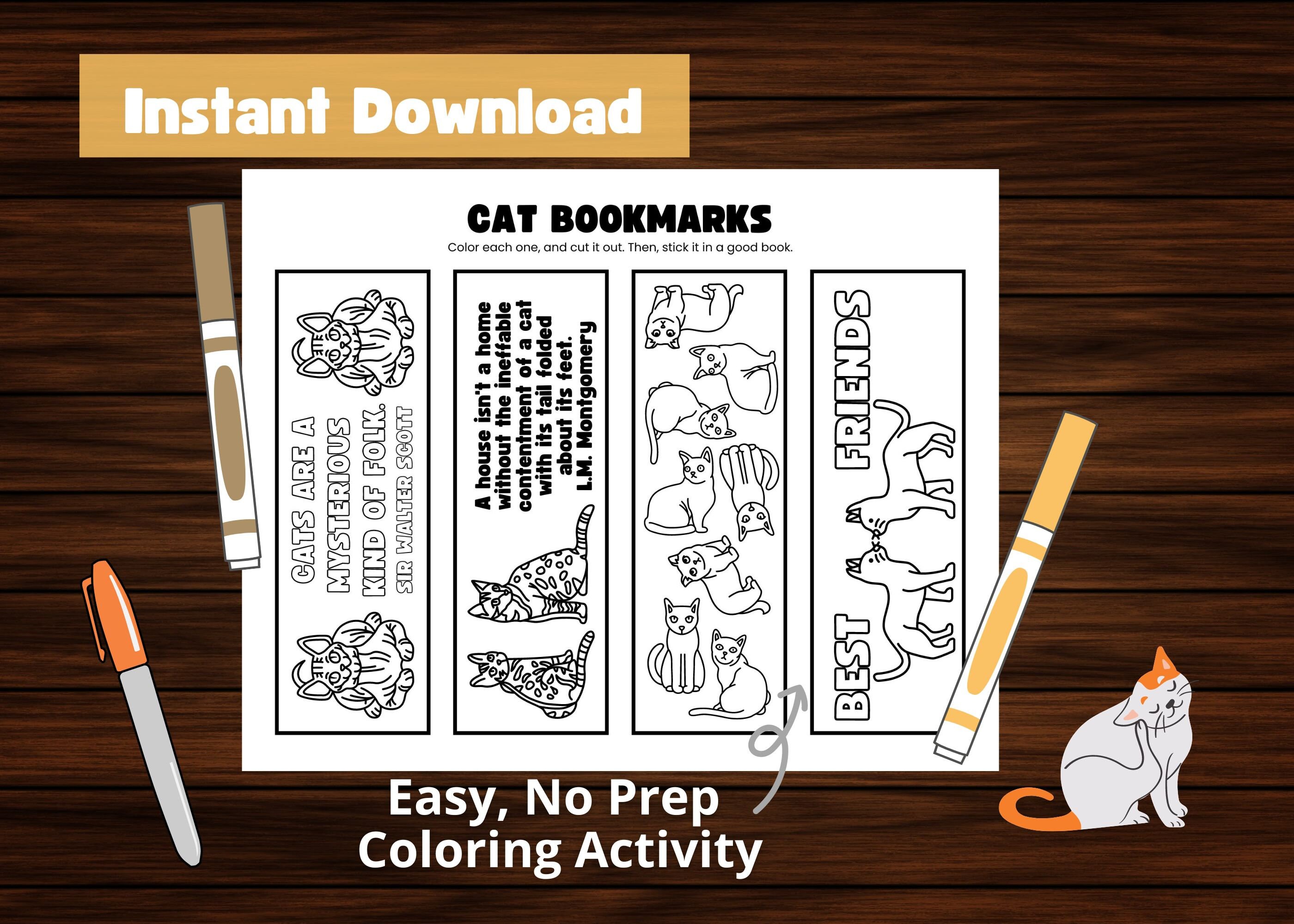 Cat Printable Bookmarks / Kitten Coloring Pages / Bookmark Set - Etsy
